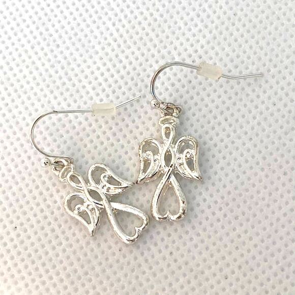 Christmas Guardian Angel bright silver-tone fish hook earrings - Picture 5 of 9